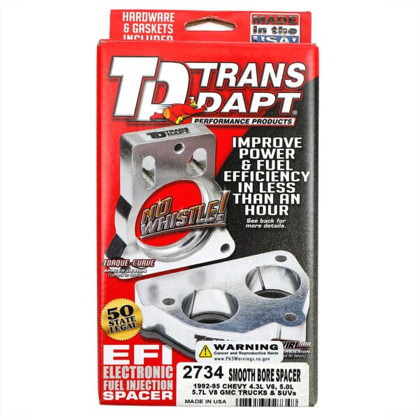 TRANS-DAPT PERFORMANCE PRODUCTS 1992-95 CHEVY/GMC TRUCKS AND SUVS WITH 4.3L V6 OR 5.0L, 5.7L V8- SMOOTH-BORE THROTTLE BODY SPACER; DOUBLE WING NUT AIR CLEANER MODELS