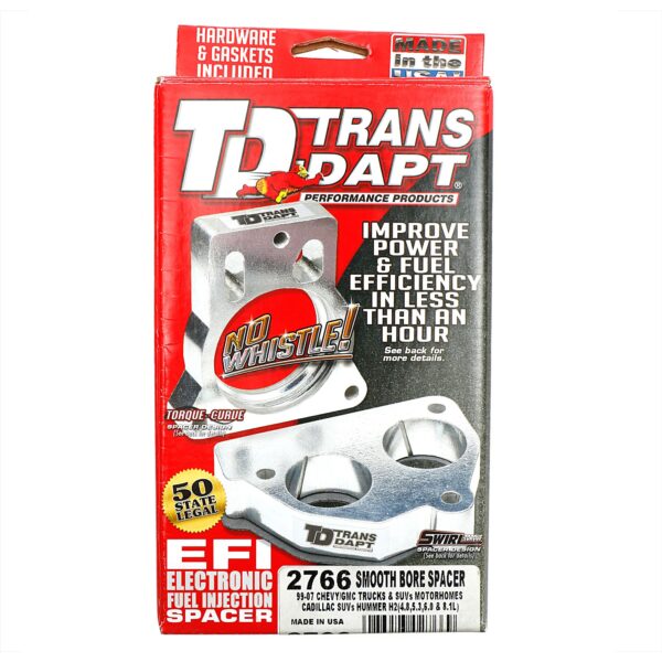TRANS-DAPT PERFORMANCE PRODUCTS SMOOTH-BORE MPFI SPACER FOR 1999-06 CHEVY/GMC TRUCKS AND SUVS, CADILLAC ESCALADE, HUMMER H2, OR MOTORHOME WITH 4.8L, 5.3L, 6.0L OR 8.1L ENGINE