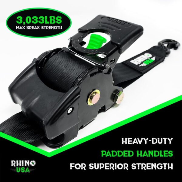 RHINO USA RETRACTABLE RATCHET STRAPS (2PK 2INX10FT) (BLACK)
