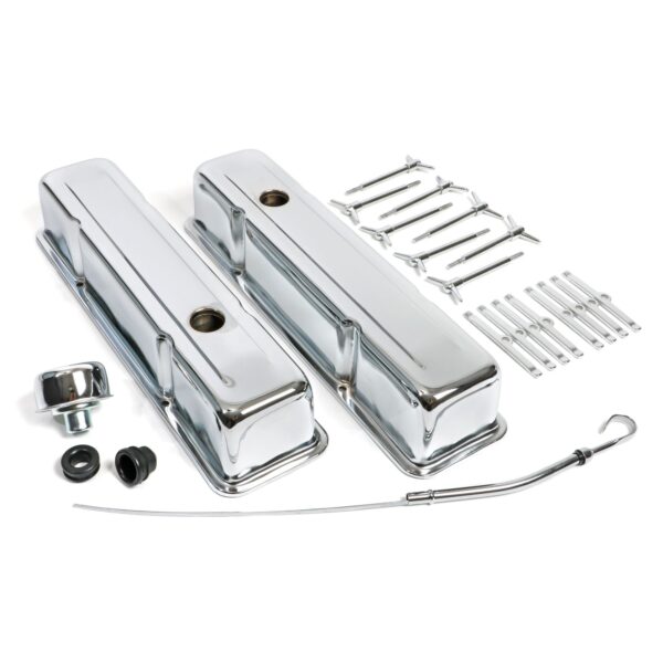 TRANS-DAPT PERFORMANCE PRODUCTS CLASSIC STYLE ENGINE DRESS-UP KIT; TALL VALVE COVERS; 1958-1986 CHEVROLET 283-350- CHROME