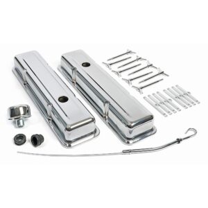 TRANS-DAPT PERFORMANCE PRODUCTS O.E.M. STYLE ENGINE DRESS-UP KIT; SHORT VALVE COVERS; 1958-1986 CHEVROLET 283-350- CHROME