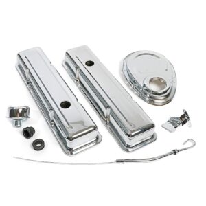 TRANS-DAPT PERFORMANCE PRODUCTS TIMING COVER ENGINE DRESS-UP KIT; SHORT VALVE COVERS; 1958-1986 CHEVROLET 283-350- CHROME