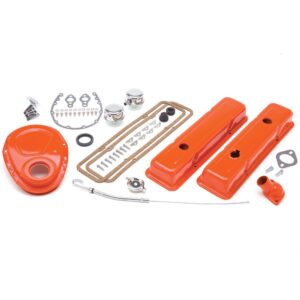 TRANS-DAPT PERFORMANCE PRODUCTS POWDER-COATED ENGINE KIT WITH PCV; 1958-86 SB CHEVROLET 283-400 (GEN 1); SHORT VALVE COVERS- CHEVY ORANGE