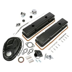 TRANS-DAPT PERFORMANCE PRODUCTS POWDER-COATED ENGINE KIT WITH PCV; 1958-86 SB CHEVROLET 283-400 (GEN 1); SHORT VALVE COVERS- ASPHALT BLACK