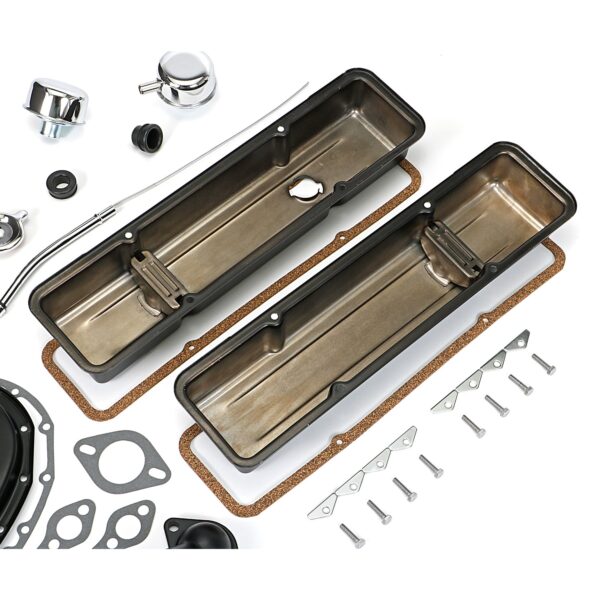 TRANS-DAPT PERFORMANCE PRODUCTS POWDER-COATED ENGINE KIT WITH PCV; 1958-86 SB CHEVROLET 283-400 (GEN 1); SHORT VALVE COVERS- ASPHALT BLACK