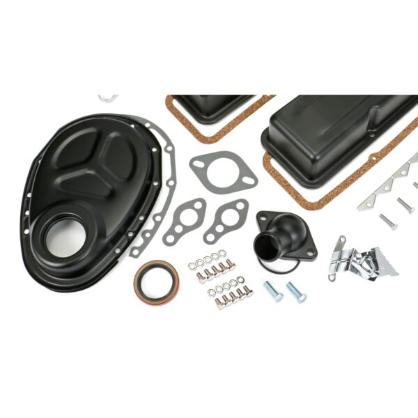 TRANS-DAPT PERFORMANCE PRODUCTS POWDER-COATED ENGINE KIT WITH PCV; 1958-86 SB CHEVROLET 283-400 (GEN 1); SHORT VALVE COVERS- ASPHALT BLACK