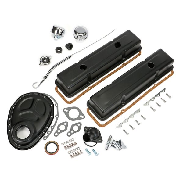 TRANS-DAPT PERFORMANCE PRODUCTS POWDER-COATED ENGINE KIT WITHOUT PCV; 1958-86 SB CHEVROLET 283-400 (GEN 1); SHORT VALVE COVERS- ASPHALT BLACK