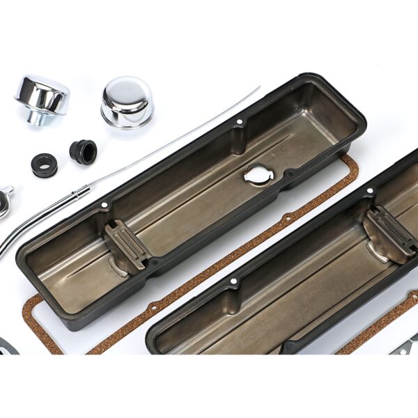 TRANS-DAPT PERFORMANCE PRODUCTS POWDER-COATED ENGINE KIT WITHOUT PCV; 1958-86 SB CHEVROLET 283-400 (GEN 1); SHORT VALVE COVERS- ASPHALT BLACK