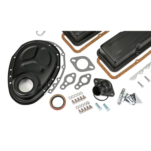TRANS-DAPT PERFORMANCE PRODUCTS POWDER-COATED ENGINE KIT WITHOUT PCV; 1958-86 SB CHEVROLET 283-400 (GEN 1); SHORT VALVE COVERS- ASPHALT BLACK