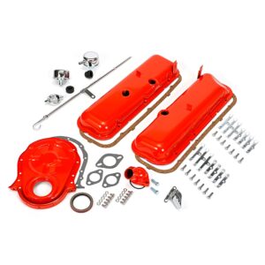 TRANS-DAPT PERFORMANCE PRODUCTS POWDER-COATED ENGINE KIT WITH PCV; 1965-95 BB CHEVROLET 396-454 (MARK IV); SHORT VALVE COVERS- CHEVY ORANGE