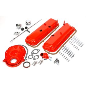 TRANS-DAPT PERFORMANCE PRODUCTS POWDER-COATED ENGINE KIT WITHOUT PCV; 1965-95 BB CHEVROLET 396-454 (MARK IV); SHORT VALVE COVERS- CHEVY ORANGE