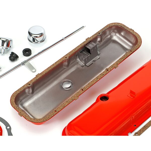 TRANS-DAPT PERFORMANCE PRODUCTS POWDER-COATED ENGINE KIT WITHOUT PCV; 1965-95 BB CHEVROLET 396-454 (MARK IV); SHORT VALVE COVERS- CHEVY ORANGE
