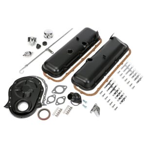 TRANS-DAPT PERFORMANCE PRODUCTS POWDER-COATED ENGINE KIT WITHOUT PCV; 1965-95 BB CHEVROLET 396-454 (MARK IV); SHORT VALVE COVERS- ASPHALT BLACK