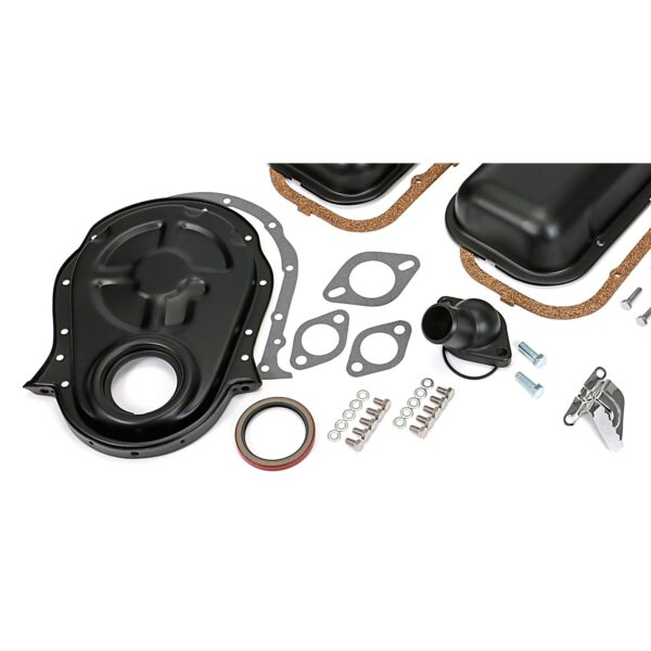 TRANS-DAPT PERFORMANCE PRODUCTS POWDER-COATED ENGINE KIT WITHOUT PCV; 1965-95 BB CHEVROLET 396-454 (MARK IV); SHORT VALVE COVERS- ASPHALT BLACK