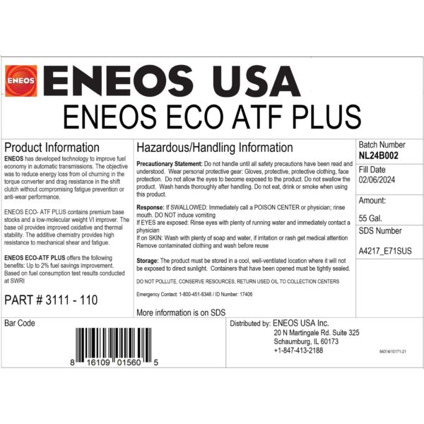 ENEOS ECO-ATF PLUS 6gal BIB