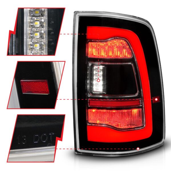 RAM 1500 09-18, 2500/3500 10-18 LED TAIL LIGHTS BLACK CLEAR LENS W/ SQTL SIGNAL