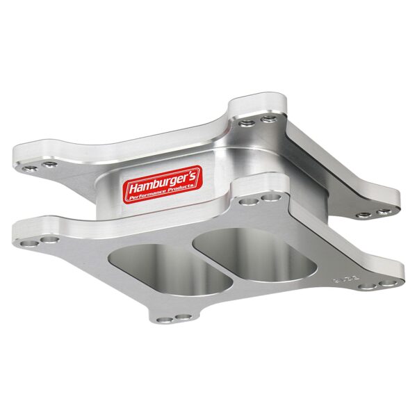 HAMBURGER'S PERFORMANCE PRODUCTS OPEN PLENUM CARBURETOR SPACER- HOLLEY DUAL PLANE; 2 IN. TALL- BILLET ALUMINUM