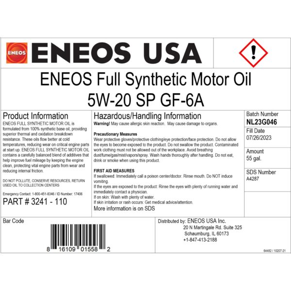 ENEOS FULL SNYTH MOTOROIL 5W-20 55gal