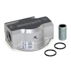 HAMBURGER'S PERFORMANCE PRODUCTS SINGLE REMOTE OIL FILTER RELOCATION BASE; PH8A (OR EQUIVALENT); -12AN PORTS- BILLET ALUMINUM