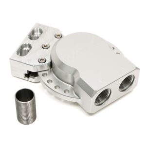 HAMBURGER'S PERFORMANCE PRODUCTS REMOTE OIL FILTER BASE; -12AN MULTI-POSITION PORTS; USES MOBIL M1-403 FILTER (OR EQUIVALENT)- CNC MACHINED BILLET ALUMINUM