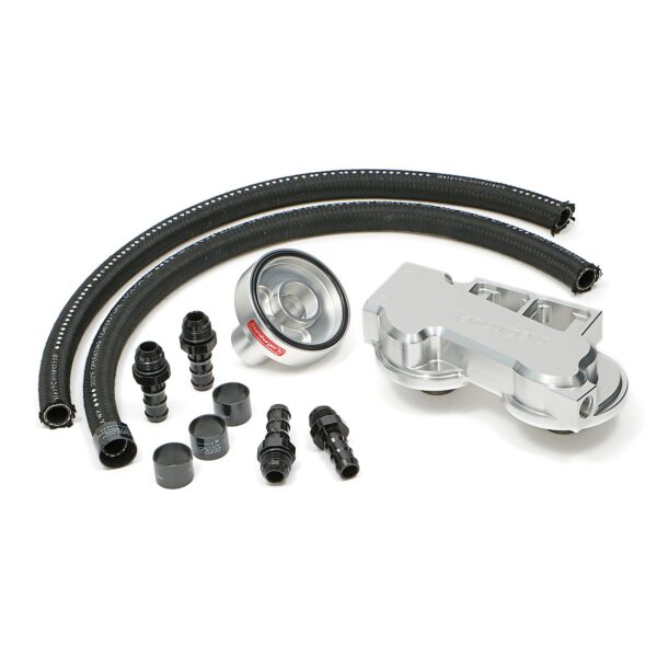 HAMBURGER'S PERFORMANCE PRODUCTS OIL FILTER RELOCATION KIT; DUAL FILTER; INCLUDES REMOTE BASE, BYPASS ADAPTER, OIL LINES AND FITTINGS; FITS SELECT FORD E250, E350, F250 & F350 TRUCKS AND VANS WITH 7.3L DIESEL, AND OTHER ENGINES THAT USE A PH3786 OR EQUIVALENT ENGINE OIL FILTER- CNC MACHINED BILLET ALUMINUM