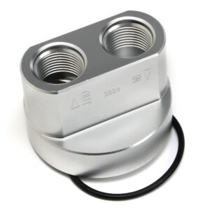 HAMBURGER'S PERFORMANCE PRODUCTS SPIN-ON BYPASS ADAPTER; FORD AND MOPAR; 3/4 IN.-16 FILTER THREADS; -12AN PORTS- BILLET ALUMINUM