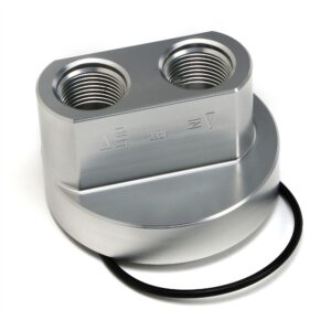 HAMBURGER'S PERFORMANCE PRODUCTS SPIN-ON BYPASS ADAPTER; CHEVY SB AND BB; 13/16 IN.-16 FILTER THREADS; -12AN PORTS- BILLET ALUMINUM