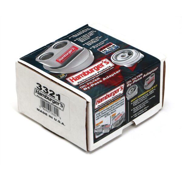 HAMBURGER'S PERFORMANCE PRODUCTS SPIN-ON BYPASS ADAPTER; CHEVY SB AND BB; 13/16 IN.-16 FILTER THREADS; -12AN PORTS- BILLET ALUMINUM