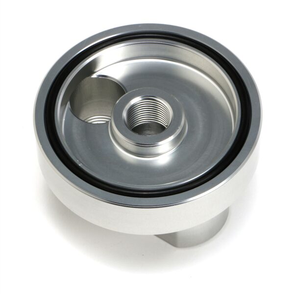 HAMBURGER'S PERFORMANCE PRODUCTS SPIN-ON BYPASS ADAPTER; CHEVY SB AND BB; 13/16 IN.-16 FILTER THREADS; -12AN PORTS- BILLET ALUMINUM