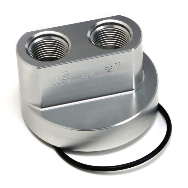 HAMBURGER'S PERFORMANCE PRODUCTS SPIN-ON BYPASS ADAPTER; CHEVY V6, 4 CYLINDER; 18MMX1.5 FILTER THREADS; -12AN PORTS- BILLET ALUMINUM