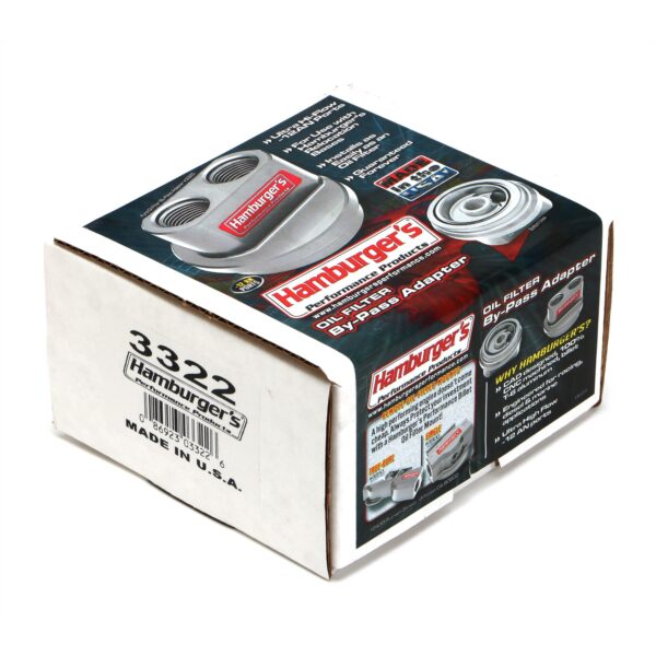 HAMBURGER'S PERFORMANCE PRODUCTS SPIN-ON BYPASS ADAPTER; CHEVY V6, 4 CYLINDER; 18MMX1.5 FILTER THREADS; -12AN PORTS- BILLET ALUMINUM