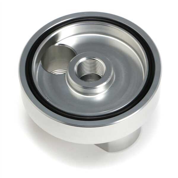 HAMBURGER'S PERFORMANCE PRODUCTS SPIN-ON BYPASS ADAPTER; CHEVY V6, 4 CYLINDER; 18MMX1.5 FILTER THREADS; -12AN PORTS- BILLET ALUMINUM