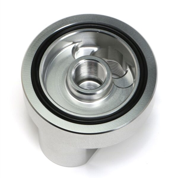 HAMBURGER'S PERFORMANCE PRODUCTS SPIN-ON BYPASS ADAPTER; BUICK, OLDS, PONTIAC; 13/16 IN.-16 FILTER THREADS; -12AN PORTS- BILLET ALUMINUM