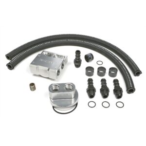 HAMBURGER'S PERFORMANCE PRODUCTS BILLET ALUMINUM SINGLE OIL FILTER RELOCATION KIT; HORIZONTAL PORT; 3-3/16 IN. I.D., 3-7/16 IN. O.D. OIL FILTER FLANGE; 13/16 IN.-16 NIPPLE- SB CHEVY & BB CHEVY