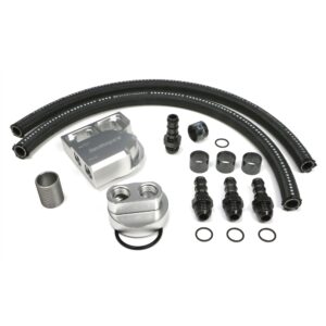 HAMBURGER'S PERFORMANCE PRODUCTS BILLET ALUMINUM SINGLE OIL FILTER RELOCATION KIT; HORIZONTAL PORT; 2-1/4 IN. I.D., 3-11/16 IN. O.D. OIL FILTER FLANGE; 1 IN.-16 NIPPLE- DODGE CUMMINS DIESEL; DODGE D250, D350, W250, W350 TRUCKS; RAM 2500 & 3500 TRUCKS WITH 5.9 OR 6.7L, OR ANY ENGINE THAT USES AN M1-403A, PH3976A OR EQUIVALENT ENGINE OIL FILTER