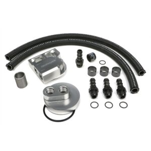 HAMBURGER'S PERFORMANCE PRODUCTS BILLET ALUMINUM SINGLE OIL FILTER RELOCATION KIT; HORIZONTAL PORT; 2-1/4 IN. I.D., 3-11/16 IN. O.D. OIL FILTER FLANGE; 1-1/2 IN.-12 NIPPLE- FORD DIESEL WITH 1 1/2-12 THREADS