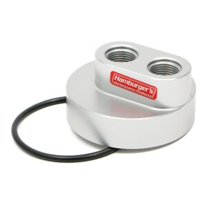 HAMBURGER'S PERFORMANCE PRODUCTS SPIN-ON OIL FILTER BYPASS ADAPTER; -12AN PORTS; FITS SELECT FORD E250, E350, F250 & F350 TRUCKS AND VANS WITH 7.3L DIESEL, AND OTHER ENGINES THAT USE A PH3786 OR EQUIVALENT ENGINE OIL FILTER- CNC MACHINED BILLET ALUMINUM