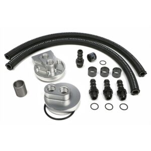 HAMBURGER'S PERFORMANCE PRODUCTS BILLET ALUMINUM SINGLE OIL FILTER RELOCATION KIT; VERTICAL PORT; 2-1/4 IN. I.D., 3-11/16 IN. O.D. OIL FILTER FLANGE; 1-1/2 IN.-12 NIPPLE- FORD DIESEL WITH 1 1/2-12 THREADS