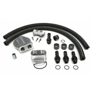 HAMBURGER'S PERFORMANCE PRODUCTS BILLET ALUMINUM MULTI-POSITION OIL FILTER RELOCATION KIT; HORIZONTAL PORT; 2-1/2 IN. I.D., 2-3/4 IN. O.D. OIL FILTER FLANGE; 3/4 IN.-16 NIPPLE- FORD & MOPAR