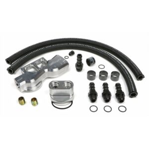 HAMBURGER'S PERFORMANCE PRODUCTS BILLET ALUMINUM TRUE-DUAL DOUBLE OIL FILTER RELOCATION KIT; HORIZONTAL PORT; 2-1/2 IN. I.D., 2-3/4 IN. O.D. OIL FILTER FLANGE; 3/4 IN.-16 NIPPLE- FORD & MOPAR