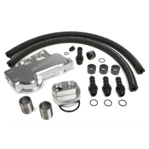 HAMBURGER'S PERFORMANCE PRODUCTS BILLET ALUMINUM TRUE-DUAL DOUBLE OIL FILTER RELOCATION KIT; HORIZONTAL PORT; 2-1/4 IN. I.D., 3-11/16 IN. O.D. OIL FILTER FLANGE; 1 IN.-16 NIPPLE- DODGE CUMMINS DIESEL; FITS DODGE D250, D350, W250, W350 TRUCKS; RAM 2500 & 3500 TRUCKS WITH 5.9 OR 6.7L, OR ANY ENGINE THAT USES AN M1-403A, PH3976A OR EQUIVALENT ENGINE OIL FILTER
