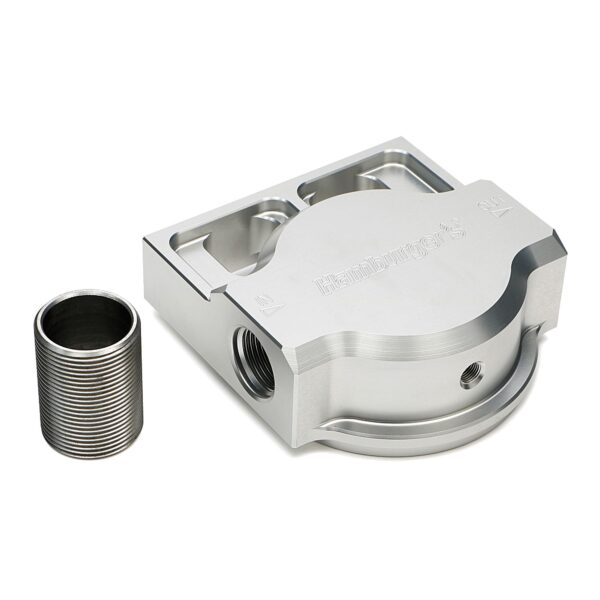 SINGLE Remote Oil Filter Base; Fits HP6; Flows Left to Right- Billet Aluminum