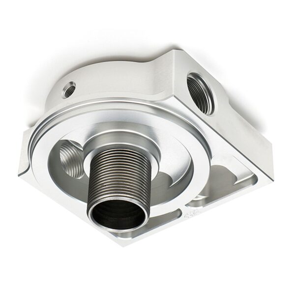 SINGLE Remote Oil Filter Base; Fits HP6; Flows Left to Right- Billet Aluminum