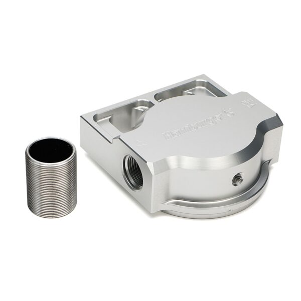 SINGLE Remote Oil Filter Base; Fits PH3786; Flows Left to Right- Billet Aluminum