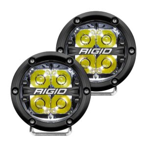 RIGID 360-Series 4 Inch Round LED Off-Road Light, Spot Beam Pattern for High Speeds, White Backlight, Pair