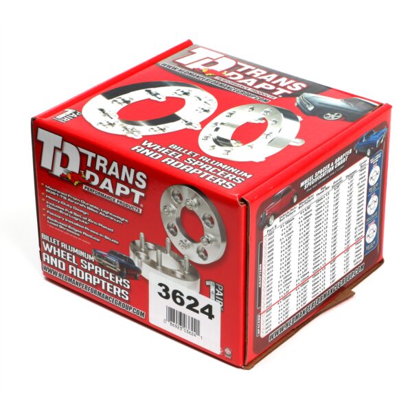 TRANS-DAPT PERFORMANCE PRODUCTS BILLET WHEEL SPACERS; 5 LUG ON 4.5 IN. BOLT PATTERN DIAMETER; 1/2 IN.-20 STUDS; 1 IN. THICK