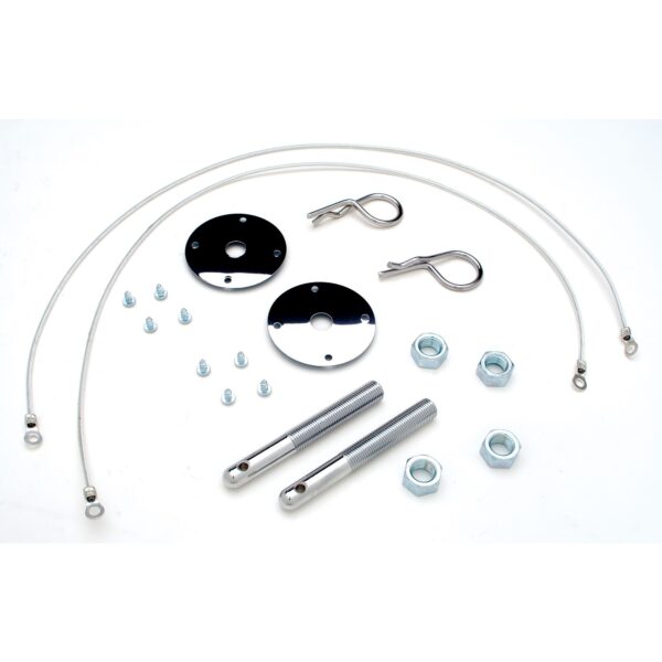 TRANS-DAPT PERFORMANCE PRODUCTS HAIRPIN STYLE HOOD PIN SET WITH LANYARDS (1 PR.)- CHROME