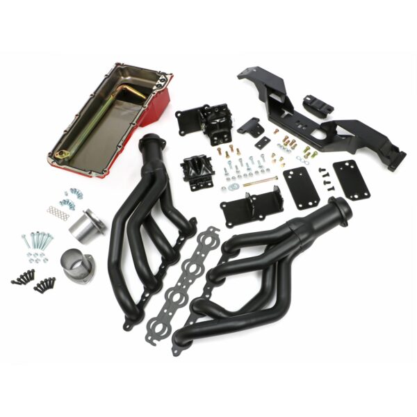 TRANS-DAPT PERFORMANCE PRODUCTS SWAP IN A BOX KIT-LS ENGINE INTO 67-69 F-BODY & 68-74 X-BODY AUTOMATIC TRANSMISSION W/BLACK MAXX HEADERS