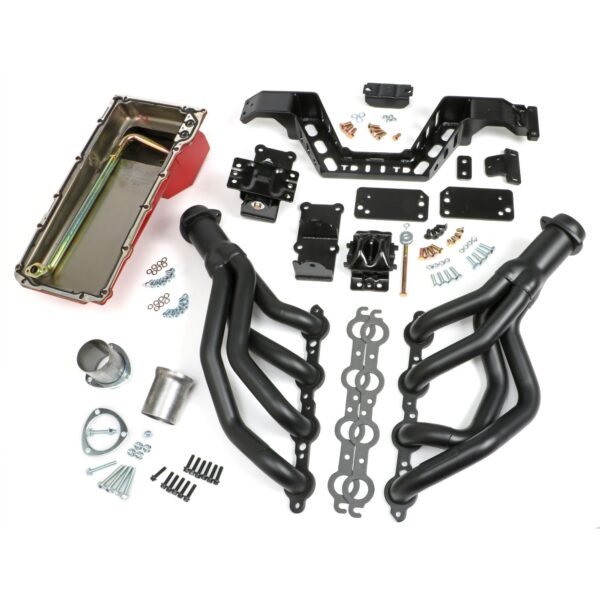 TRANS-DAPT PERFORMANCE PRODUCTS SWAP IN A BOX KIT-LS ENGINE INTO 67-69 F-BODY & 68-74 X-BODY MANUAL TRANSMISSION W/BLACK MAXX HEADERS