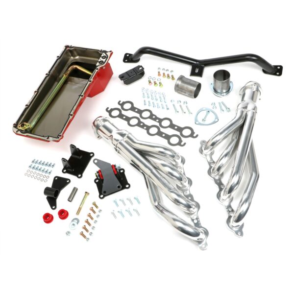 TRANS-DAPT PERFORMANCE PRODUCTS SWAP IN A BOX KIT-LS ENGINE INTO 73-87 2WD CHEVY/GMC TRUCKS & 73-91 2WD GM SUVS AUTOMATIC TRANSMISSION WITH HTC COATED, MILD STEEL HEADERS